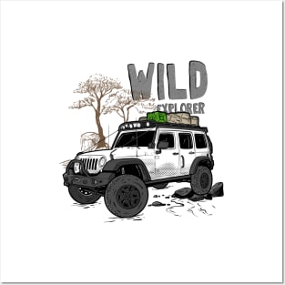 Wild Explorer Jeep - Adventure White Jeep Wild Explore for Outdoor enthusiasts Posters and Art